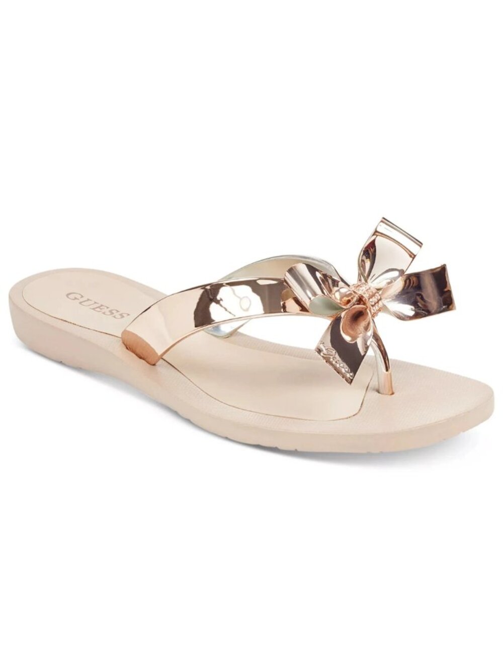 Guess Tutu Eva Bow Detail Flip Flop Sandals Rose Gold Metallic Size 7 US NWT